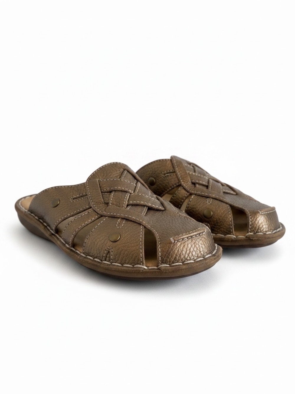 Covington Heather Bronze Leather Fisherman Comfort Slip On Slide Wedge Sandals 8 - Picture 2 of 12